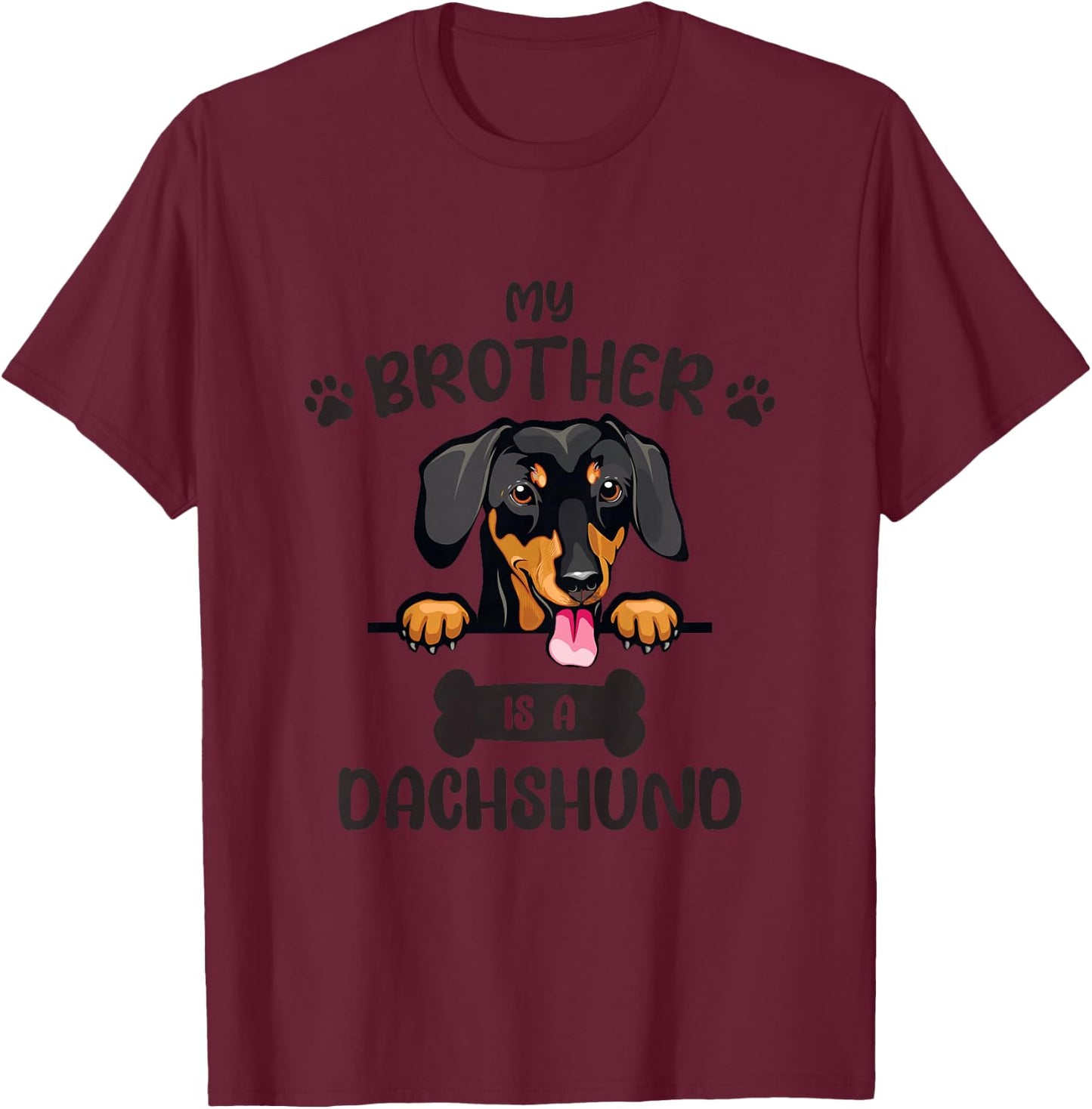 Kids My Brother Is A Dachshund Cute Dog Breed T-Shirt - T-Shirt | Maroon