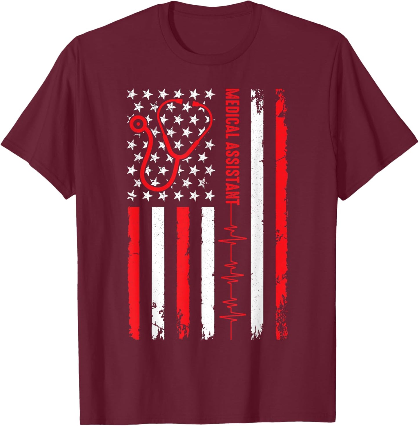 Patriotic Medical Assistant American Flag Nurse Heart T-Shirt - T-Shirt | Maroon
