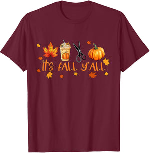 It's Fall Y'all Pumpkin Spice Coffee Latte Hairdresser T-Shirt - T-Shirt | Maroon