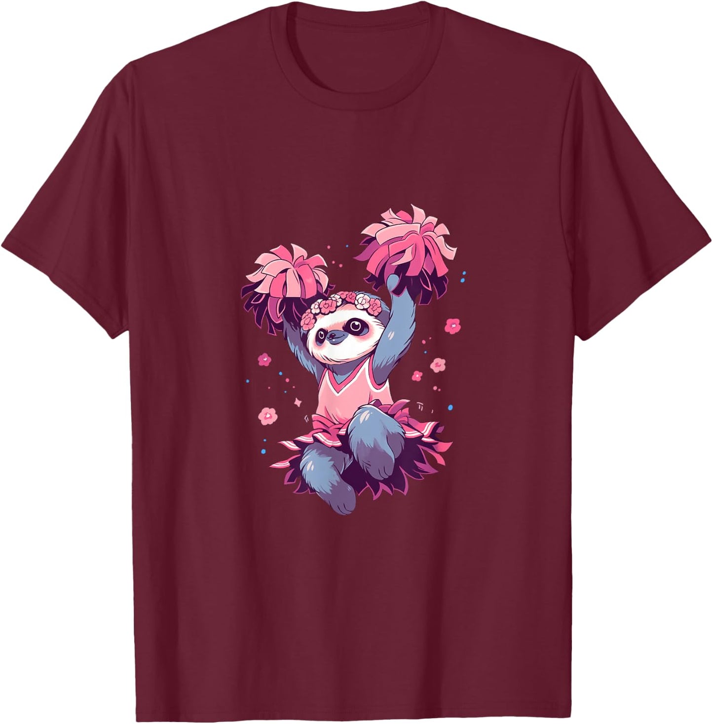 Sloth Cheerleader Cheerleading Cheer Cheering T-Shirt - T-Shirt | Maroon