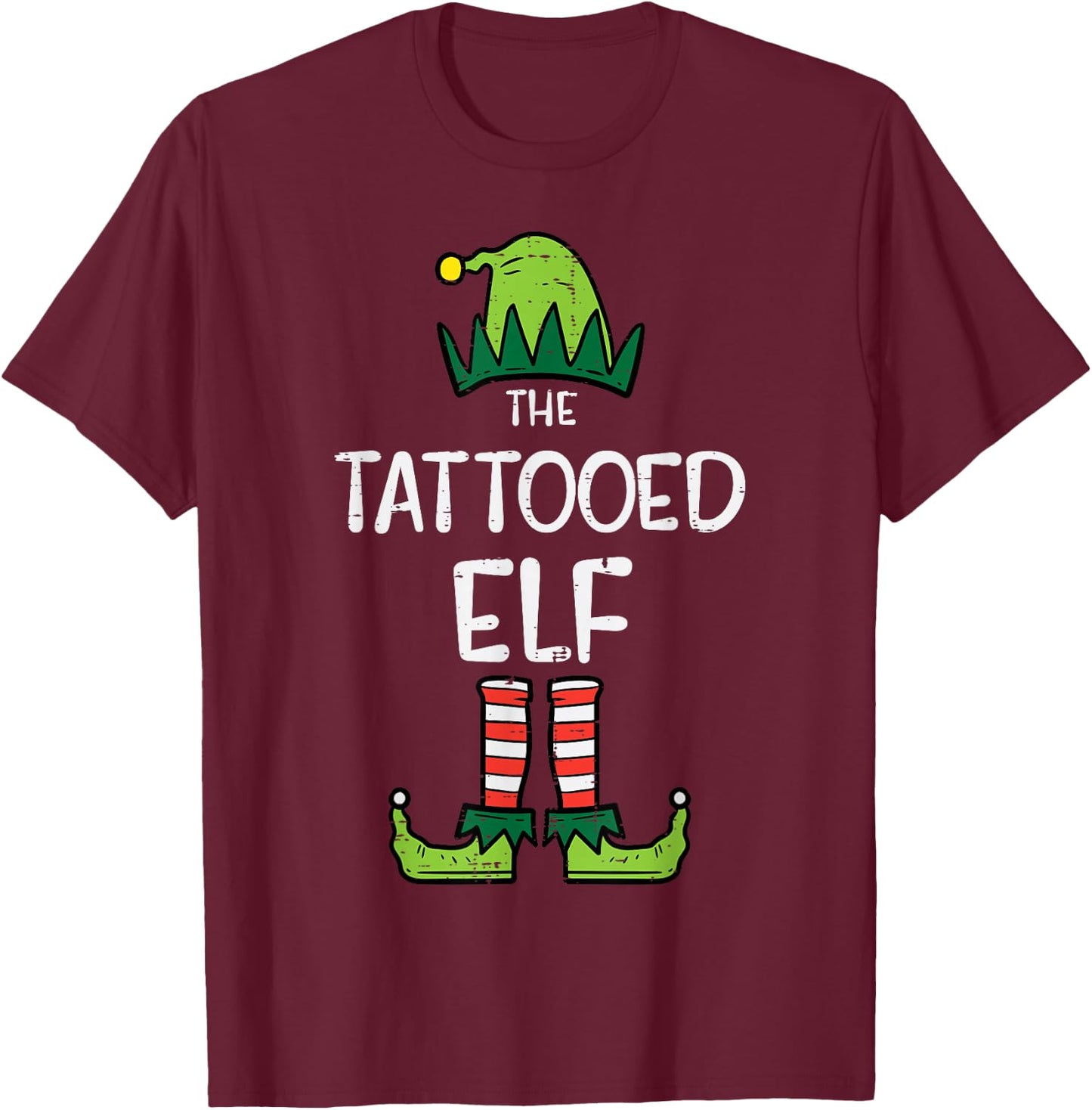The Tattooed Elf Xmas Matching Family Christmas Men Women T-Shirt - T-Shirt | Maroon