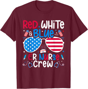 4th of July Red White Blue ER Nurse Crew Patriotic Nurse T-Shirt - T-Shirt | Maroon
