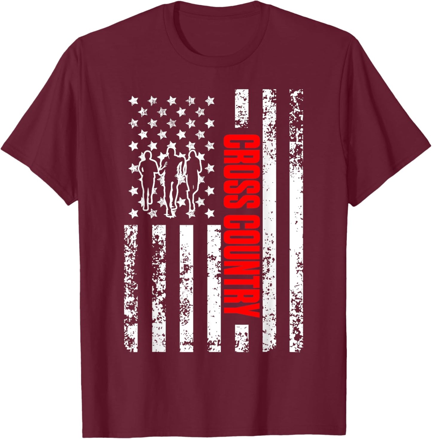 US American Flag Sports Patriotic Cross Country Running Women Girls Kids Men T-Shirt - T-Shirt | Maroon