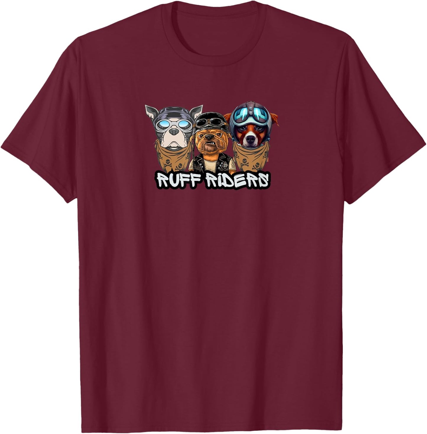Ruff Riders Funny Dog Motorcycle Club Pun Pet Owners Jokes T-Shirt - T-Shirt | Maroon