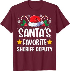 Santas Favorite Sheriff Deputy Christmas Matching Group Pj T-Shirt - T-Shirt | Maroon