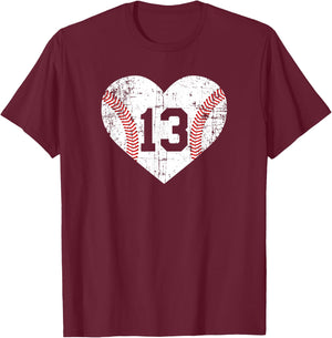 Vintage Baseball 13 Jersey Number T-Shirt - T-Shirt | Maroon