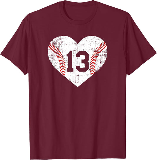 Vintage Baseball 13 Jersey Number T-Shirt - T-Shirt | Maroon