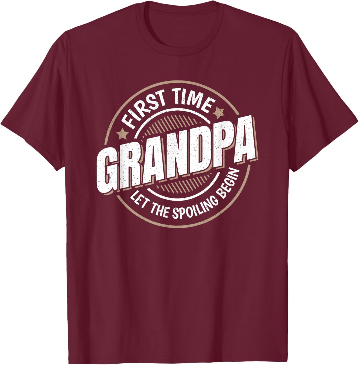 First Time Grandpa Funny Grandfather Grandkids Graphic T-Shirt - T-Shirt | Maroon