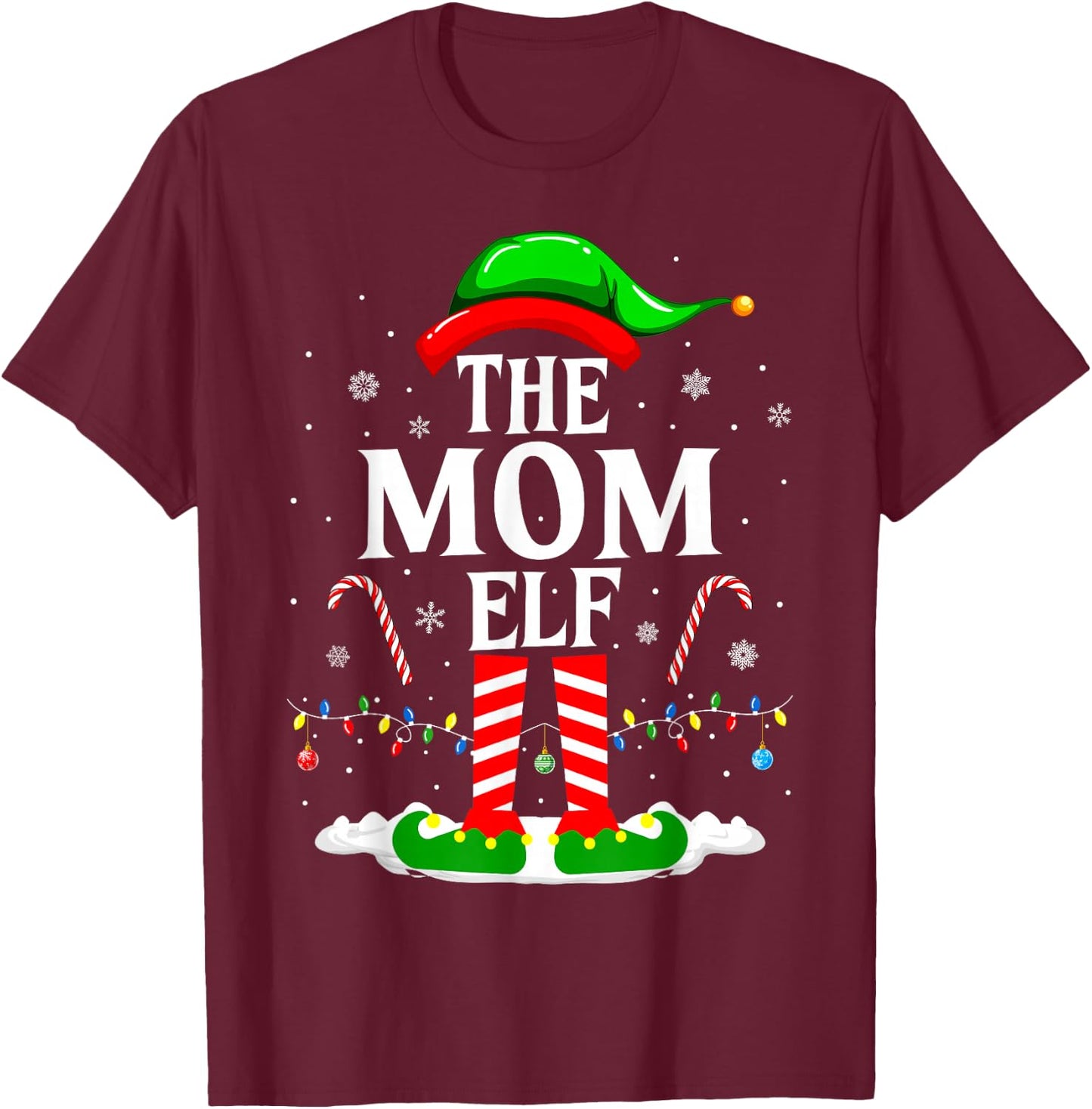 The Mom Elf Funny Xmas Elf Matching Family Christmas T-Shirt - T-Shirt | Maroon