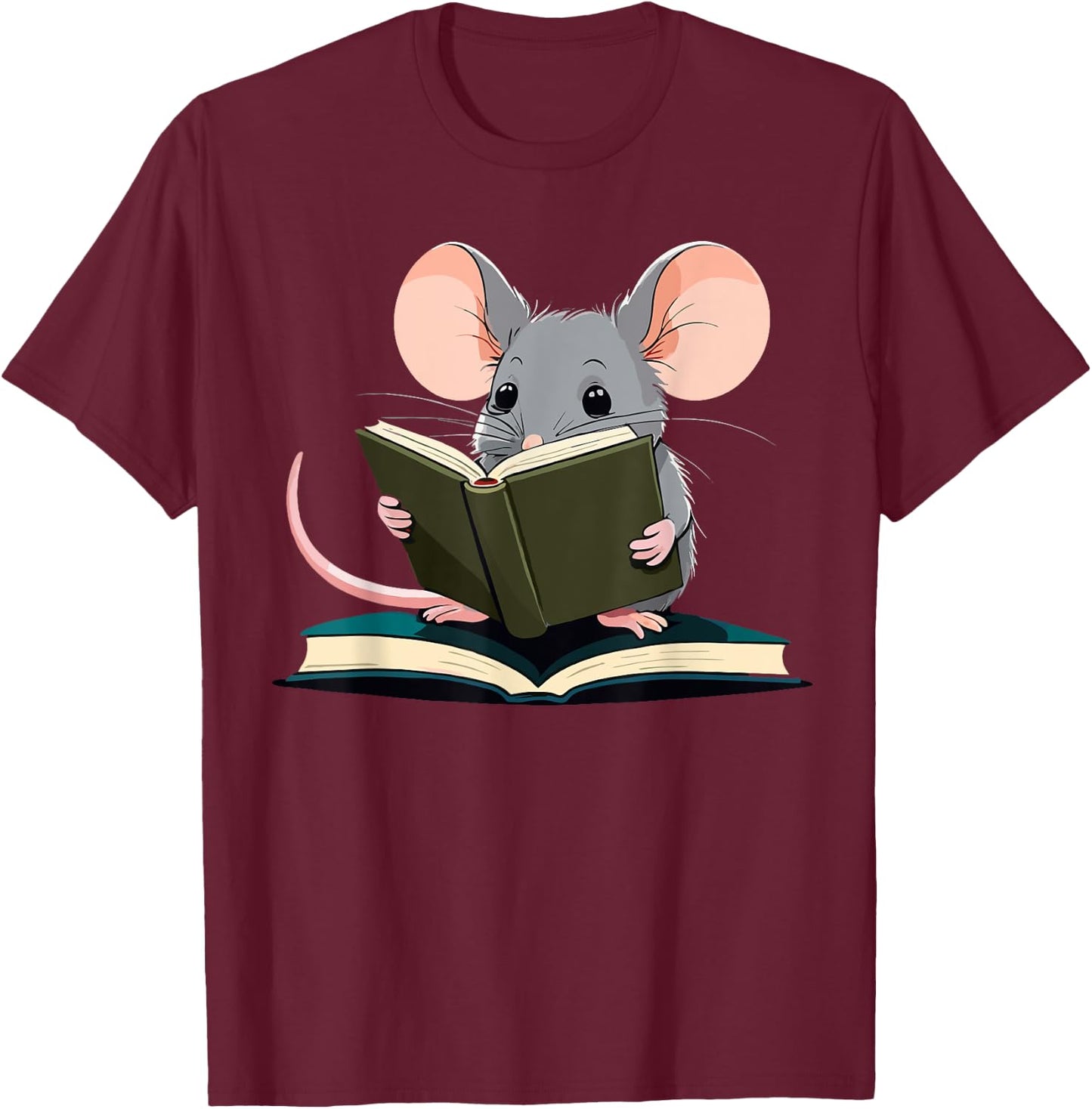 Cute Mouse is reading a Book, Reading Mouse T-Shirt - T-Shirt | Maroon