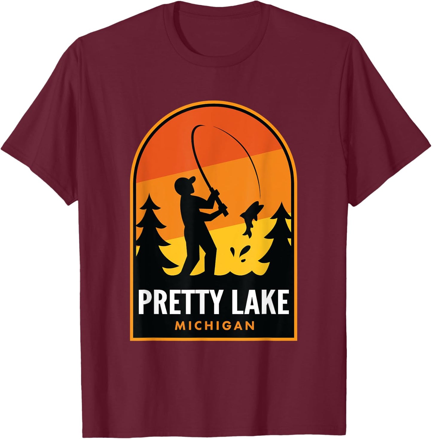 Pretty Lake Michigan Fishing T-Shirt - T-Shirt | Maroon