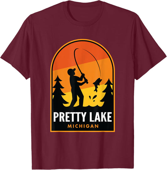 Pretty Lake Michigan Fishing T-Shirt - T-Shirt | Maroon