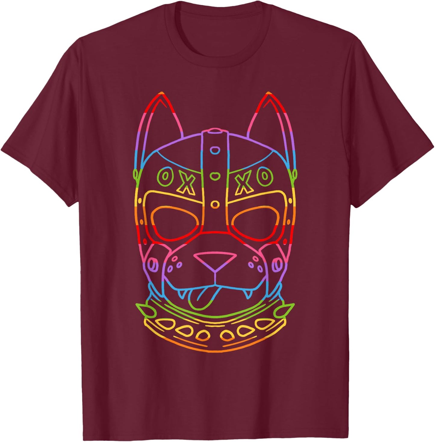 Gay PupPlay Pup Mask Rainbow Pride T-Shirt - T-Shirt | Maroon