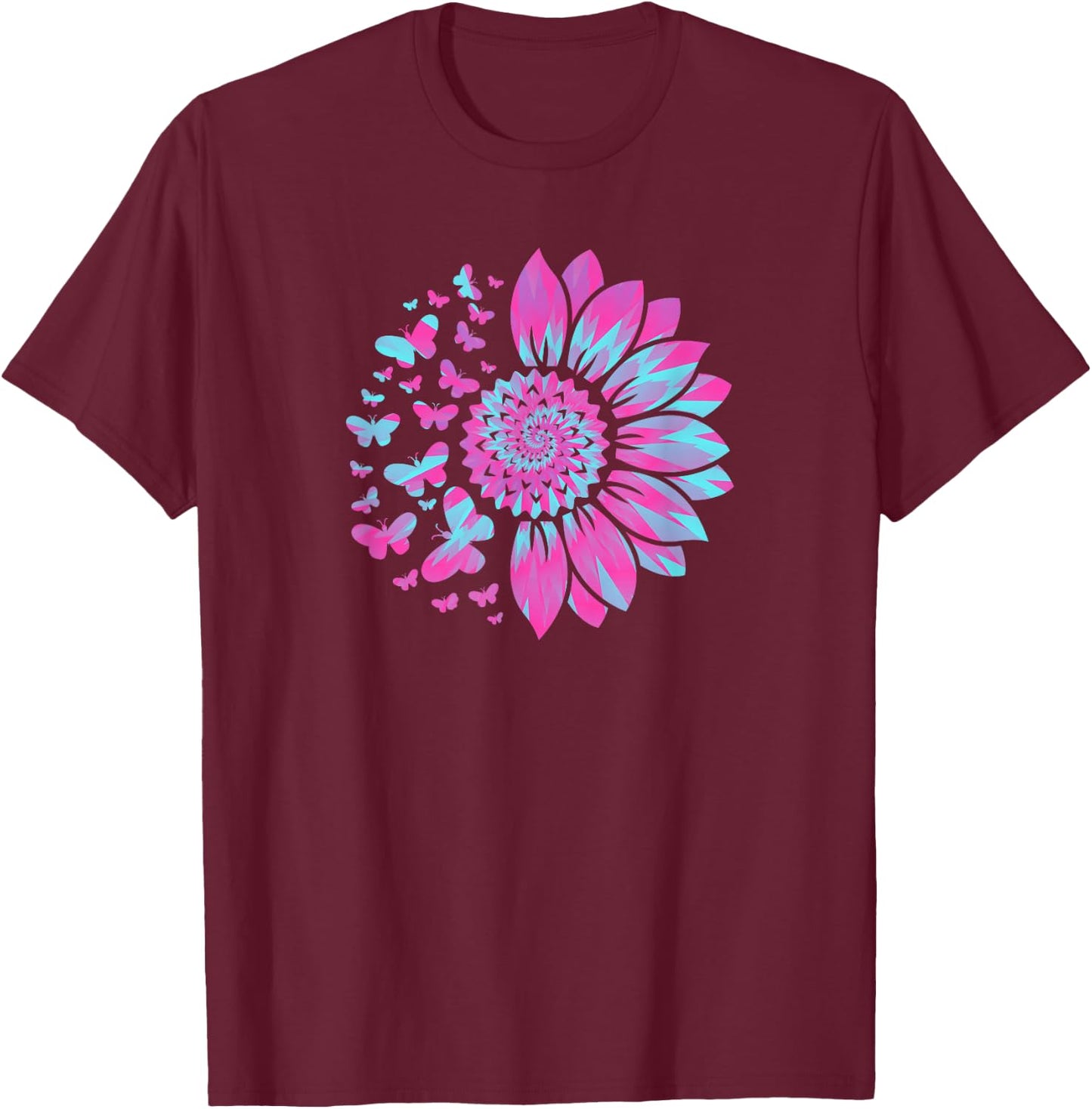 Sunflower Sun Flower Tie Dye Daisy Butterflies Women Girls T-Shirt - T-Shirt | Maroon