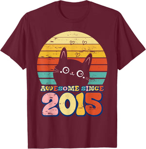 Awesome Since 2015 Cat For Girl Boy Its My 8th Birthday T-Shirt - T-Shirt | Maroon