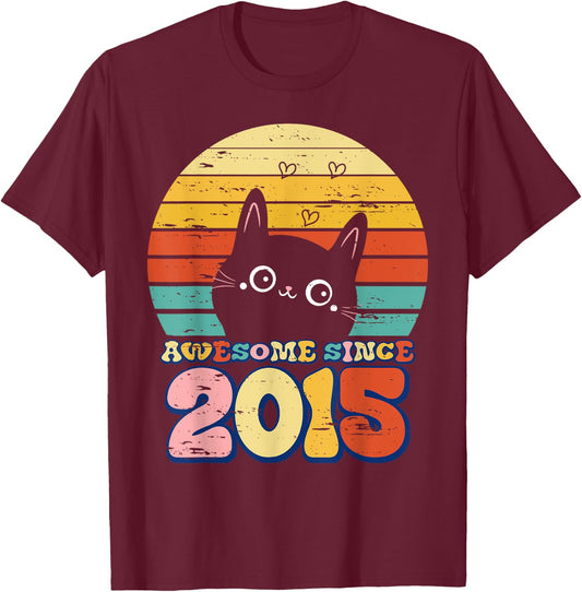 Awesome Since 2015 Cat For Girl Boy Its My 8th Birthday T-Shirt - T-Shirt | Maroon