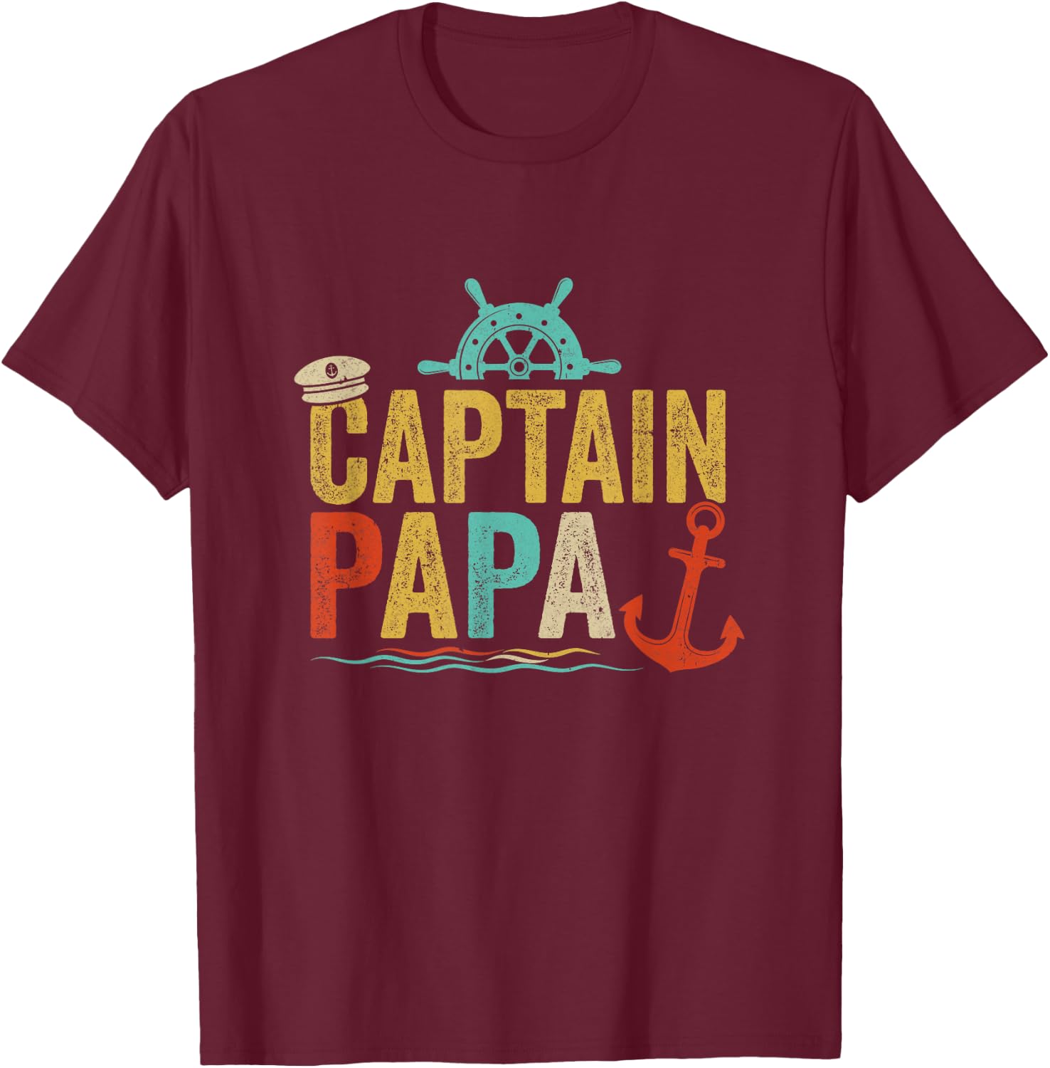 Captain Papa Pontoon Lake Sailor Fishing Boating T-Shirt - T-Shirt | Maroon