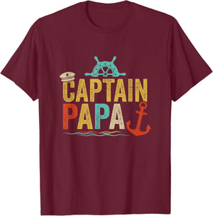 Captain Papa Pontoon Lake Sailor Fishing Boating T-Shirt - T-Shirt | Maroon