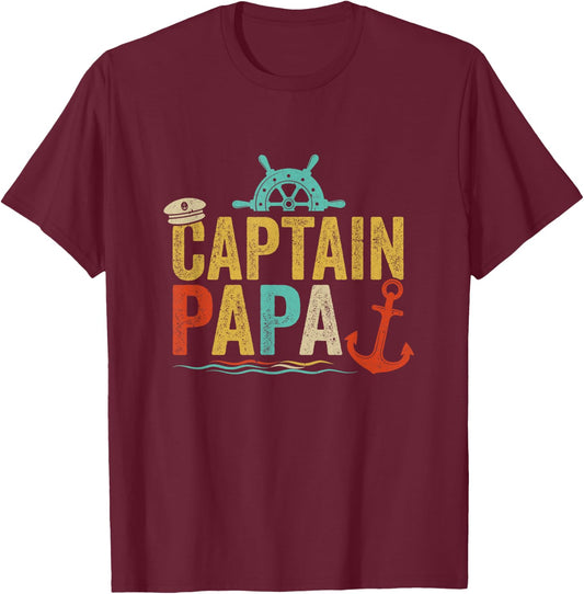 Captain Papa Pontoon Lake Sailor Fishing Boating T-Shirt - T-Shirt | Maroon