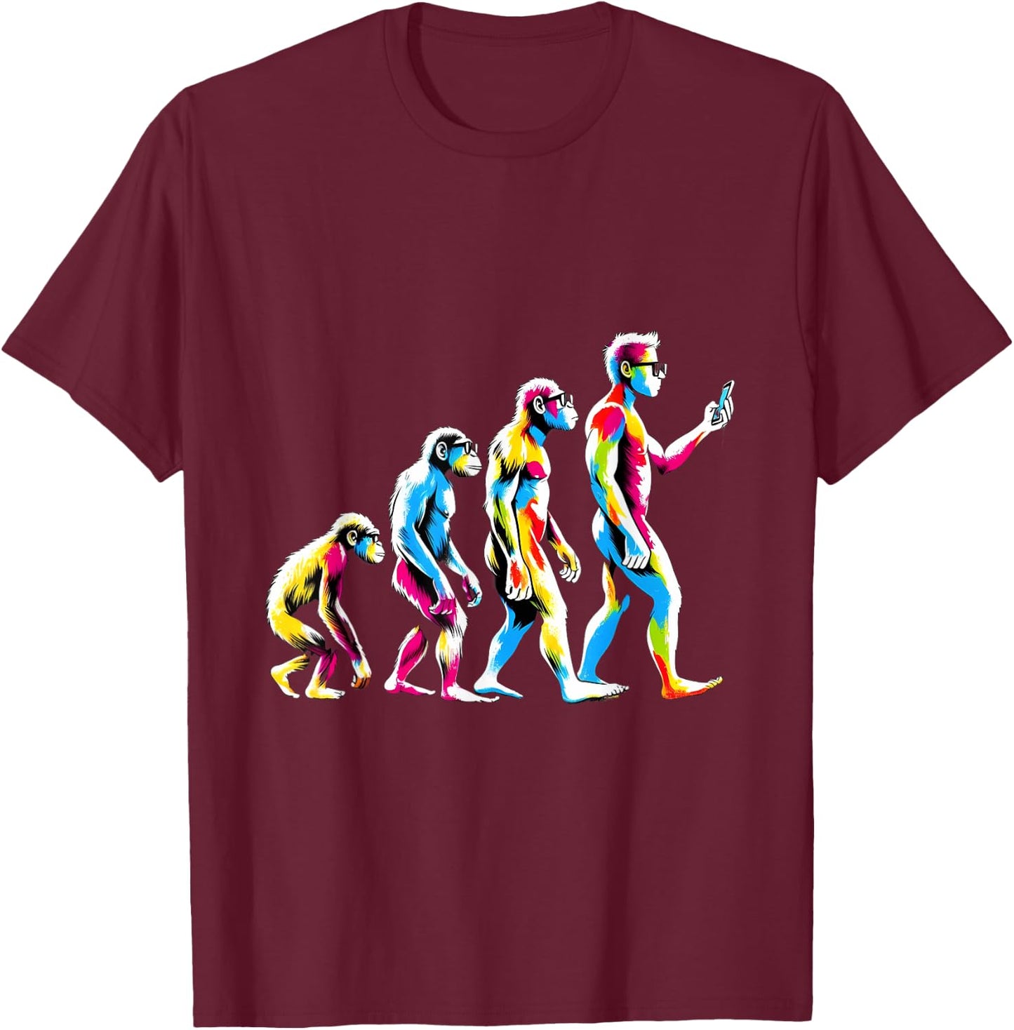 Funny Evolution of Man to Mobile Phone Nerd Geek Monkey T-Shirt - T-Shirt | Maroon