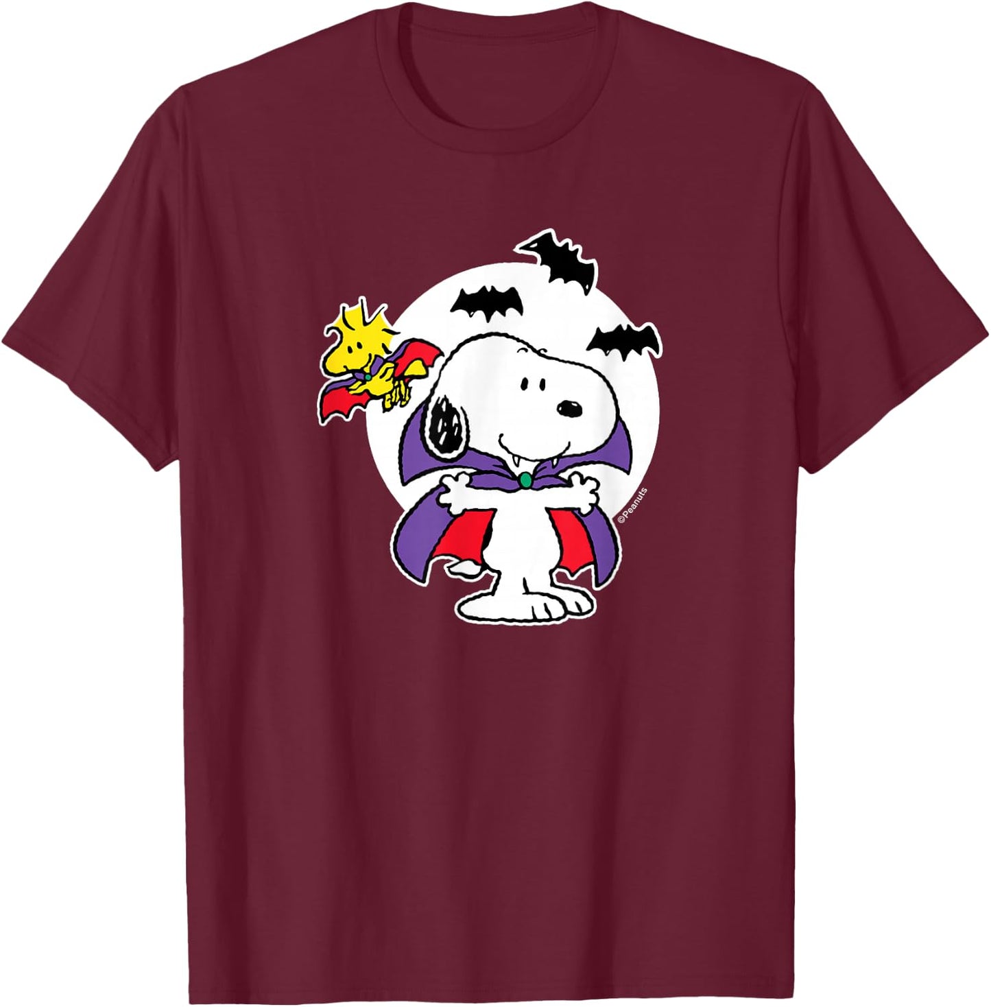 Peanuts - Snoopy Woodstock Vampire T-Shirt - T-Shirt | Maroon