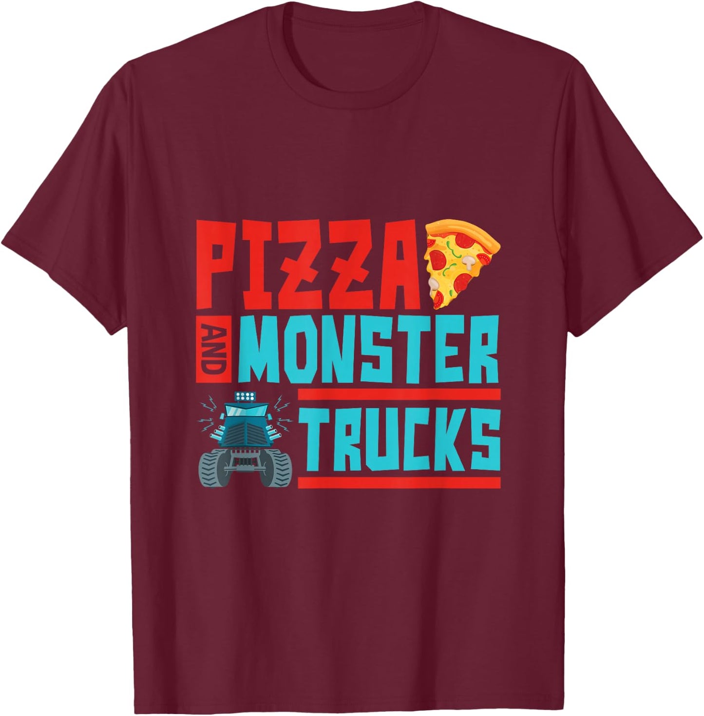 Monster Truck Party Pizza Boys Kids Toddlers T-Shirt - T-Shirt | Maroon