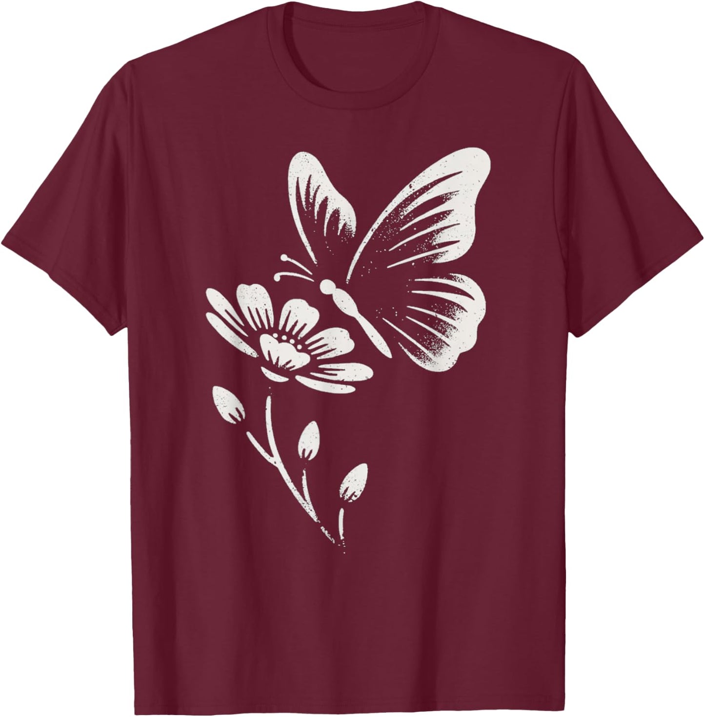 Butterfly and Flower T-Shirt - T-Shirt | Maroon