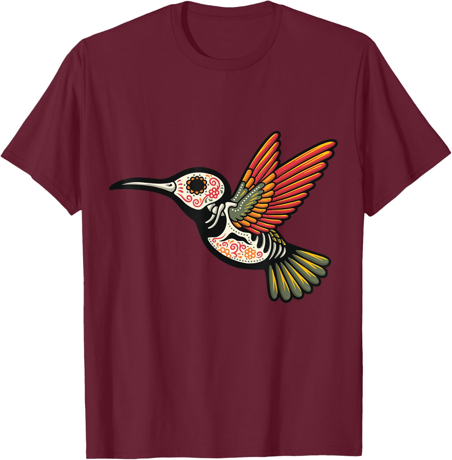 Dia de Muertos / Day of the Dead Hummingbird T-Shirt - T-Shirt | Maroon