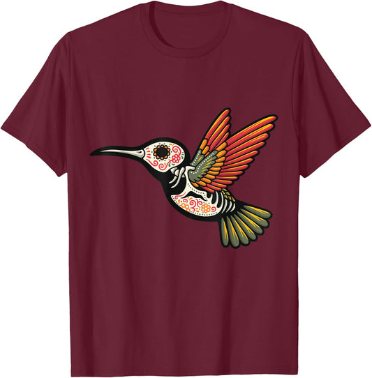 Dia de Muertos / Day of the Dead Hummingbird T-Shirt - T-Shirt | Maroon
