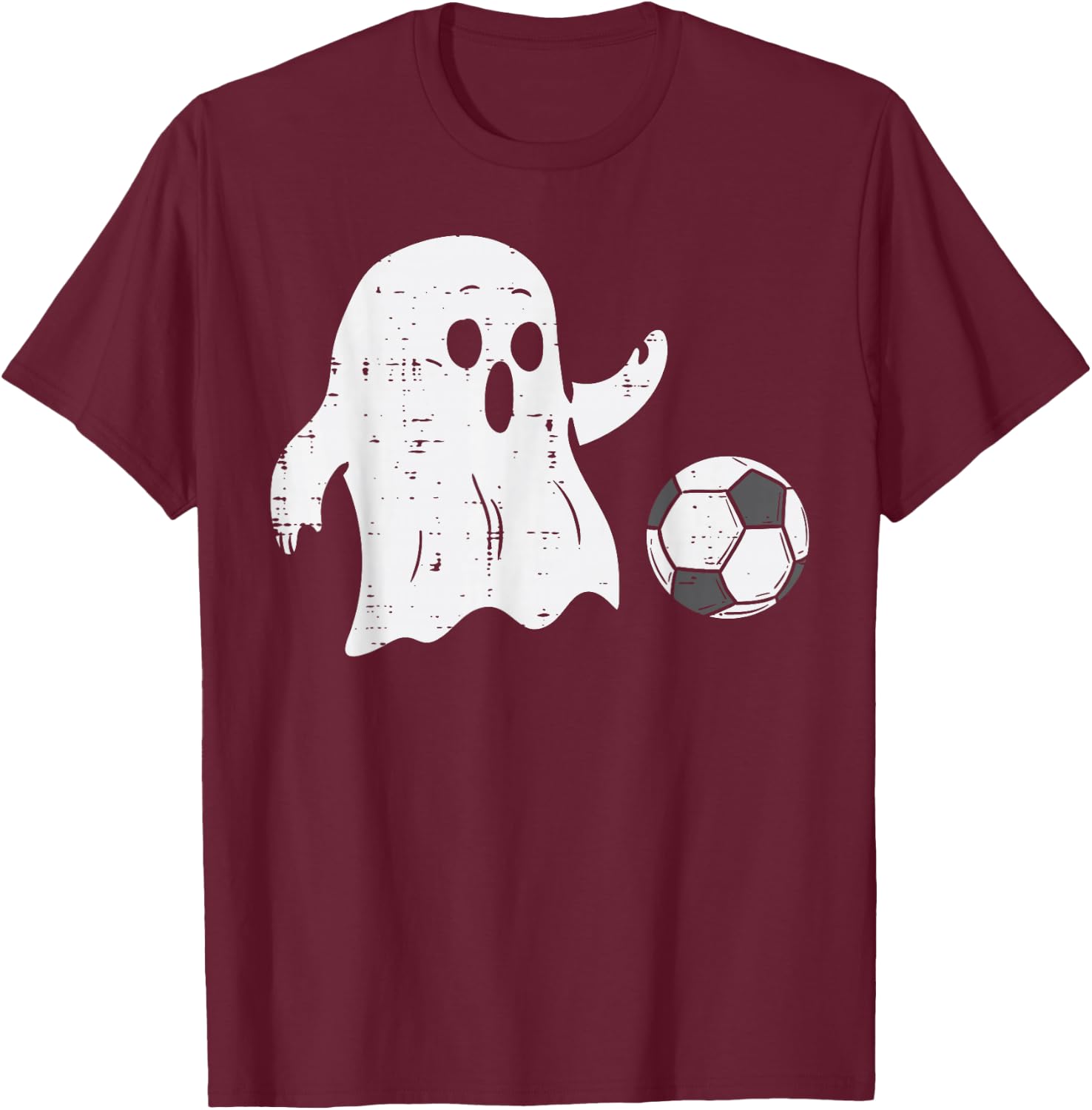 Ghost Playing Soccer Funny Football Halloween Costume Sports T-Shirt - T-Shirt | Maroon
