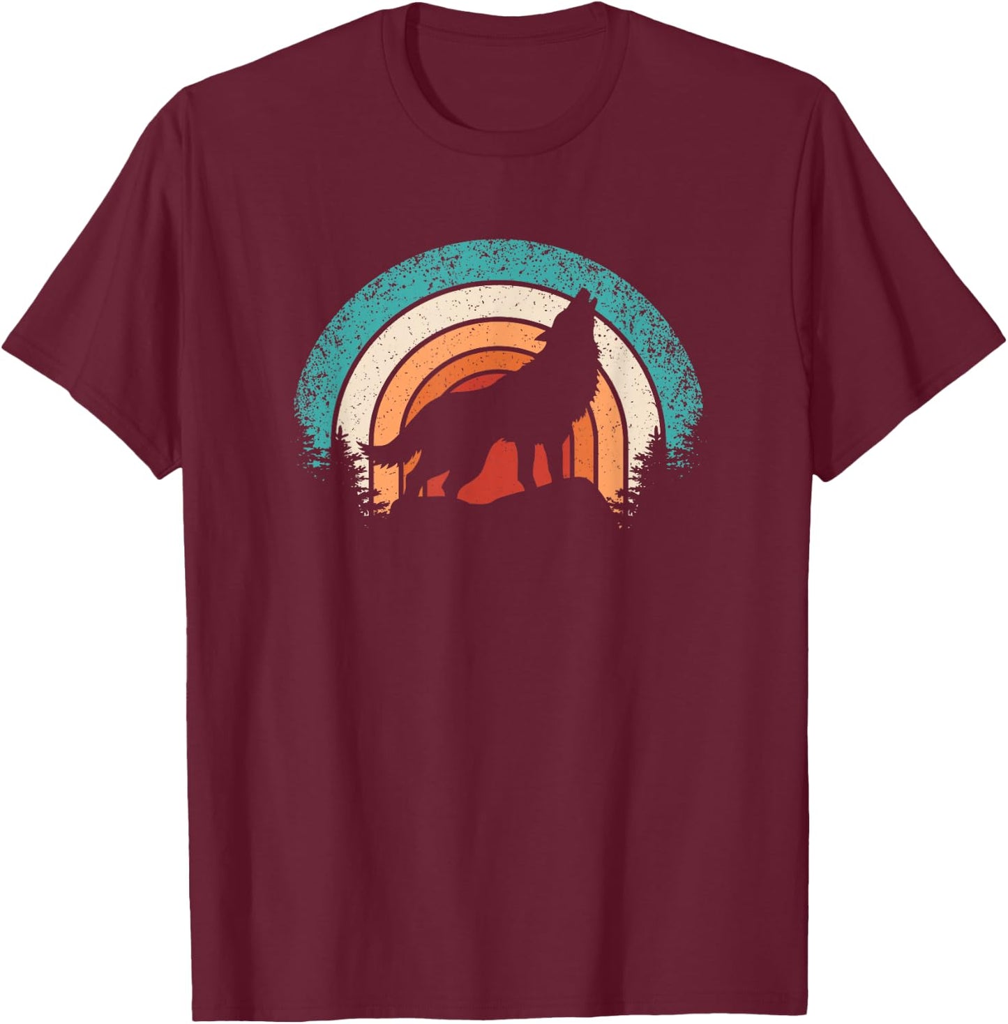 Retro Wolf Lover Nature Wildlife Vintage Wolves Men Women T-Shirt - T-Shirt | Maroon