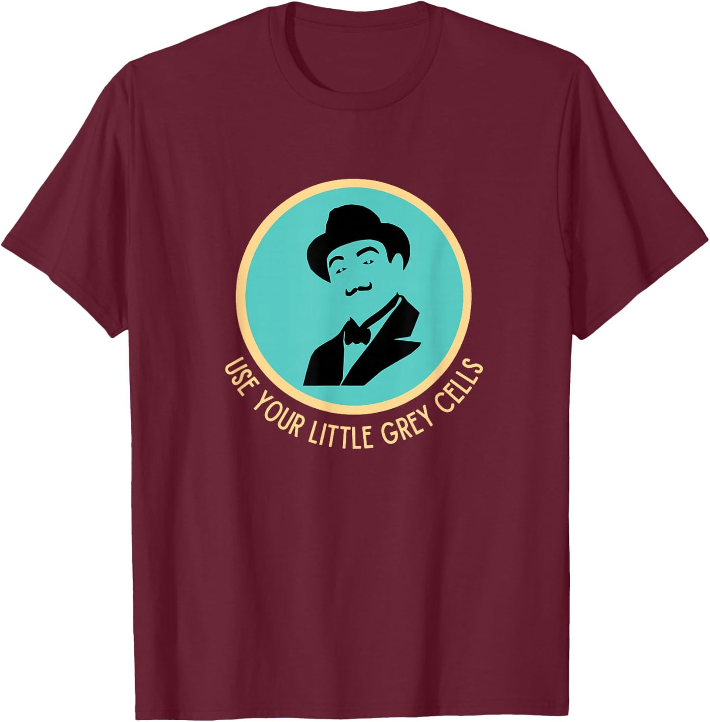 Poirot Use Your Little Grey Cells Hat Mustache Vintage Blue T-Shirt - T-Shirt | Maroon