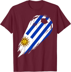 Soccer with flag of Patriotic Uruguay Girls Kids Men T-Shirt - T-Shirt | Maroon