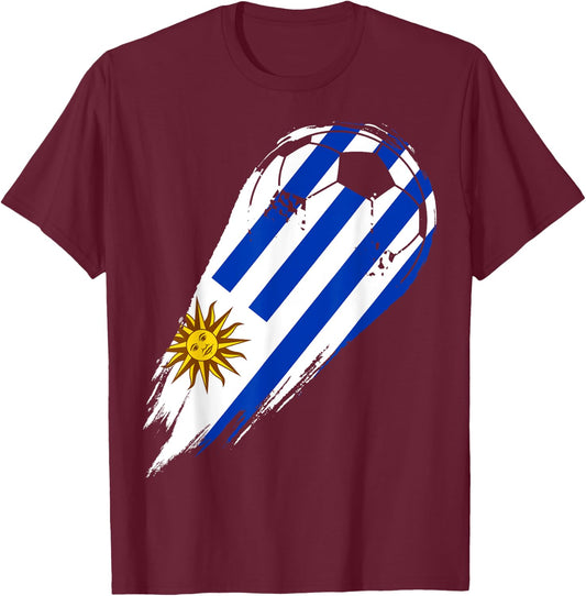 Soccer with flag of Patriotic Uruguay Girls Kids Men T-Shirt - T-Shirt | Maroon