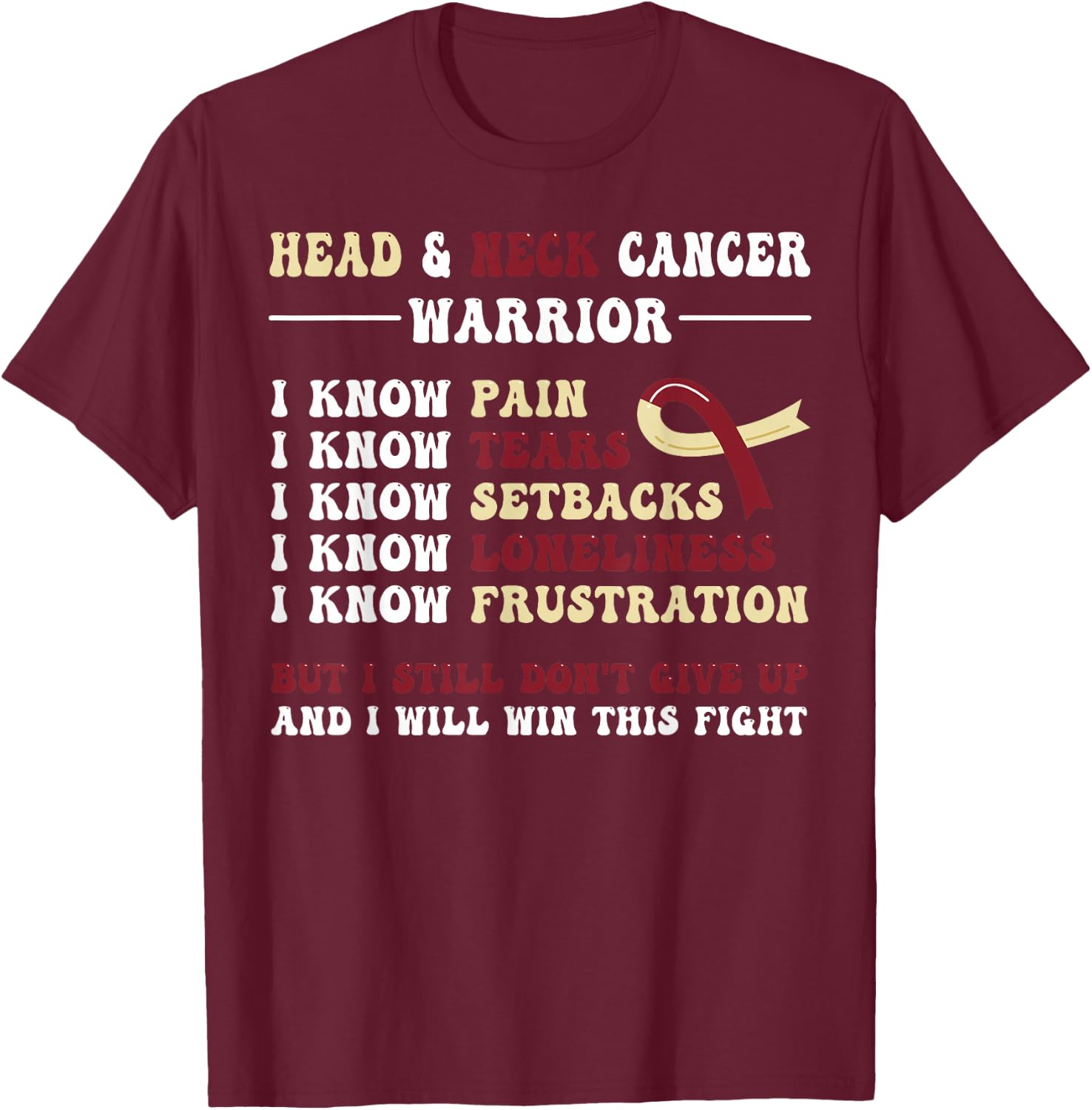 Head And Neck Cancer Awareness Black , -Adults, Small, Short Sleeve, Modern Cancer Awareness Cartoon T-Shirt - T-Shirt | Maroon
