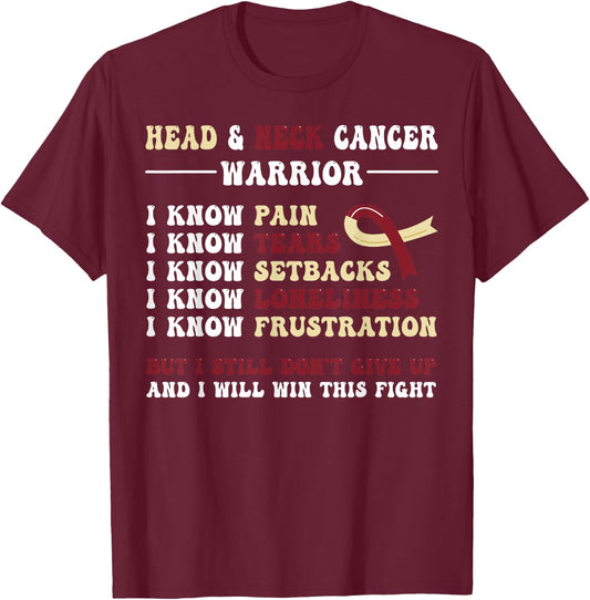 Head And Neck Cancer Awareness Black , -Adults, Small, Short Sleeve, Modern Cancer Awareness Cartoon T-Shirt - T-Shirt | Maroon