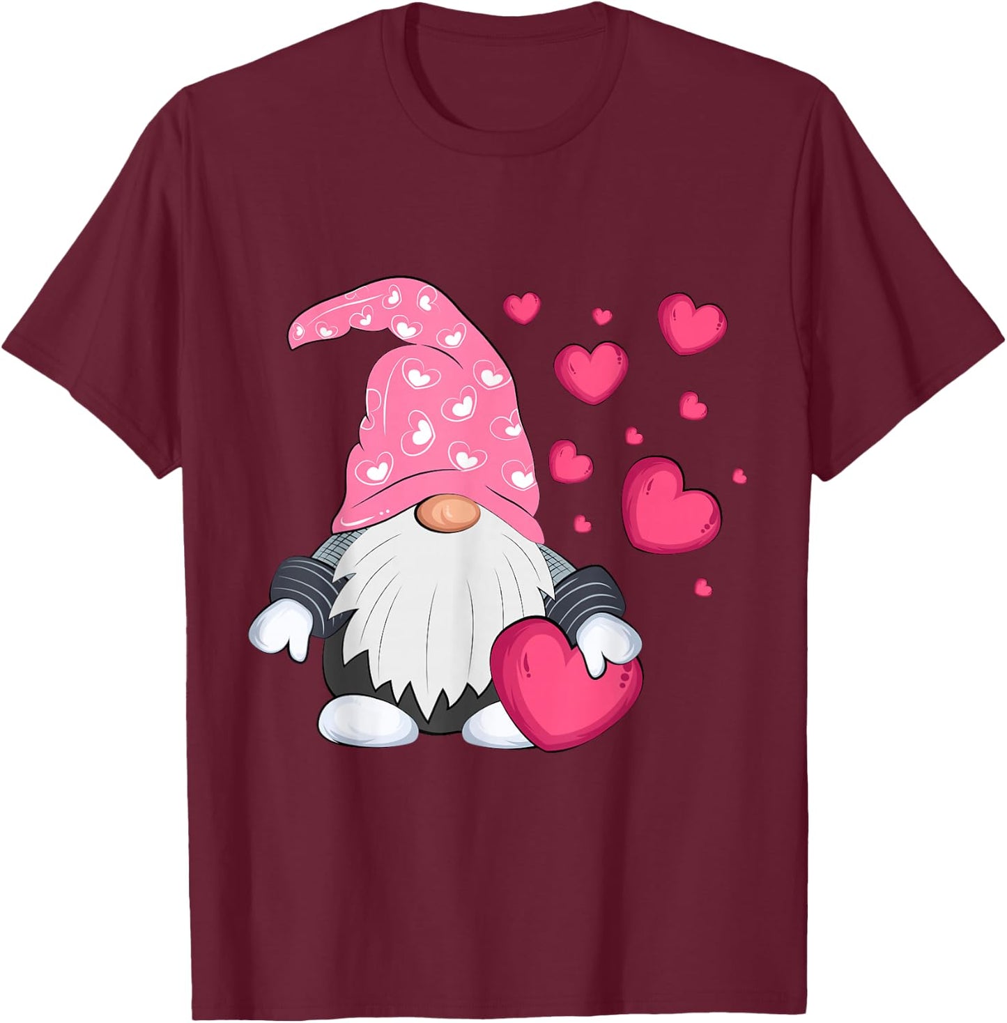 Cute Valentine Gnome Holding Heart Balloon Peace Love T-Shirt - T-Shirt | Maroon