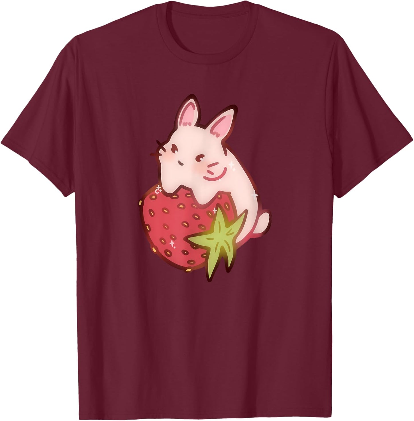 Cute Kawaii 90s Y2K Rabbit Strawberry Bunny T-Shirt - T-Shirt | Maroon