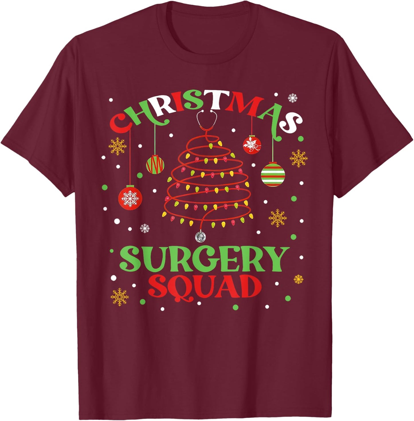 Christmas Surgery Squad Medical Surgical Nurse RN Xmas T-Shirt - T-Shirt | Maroon