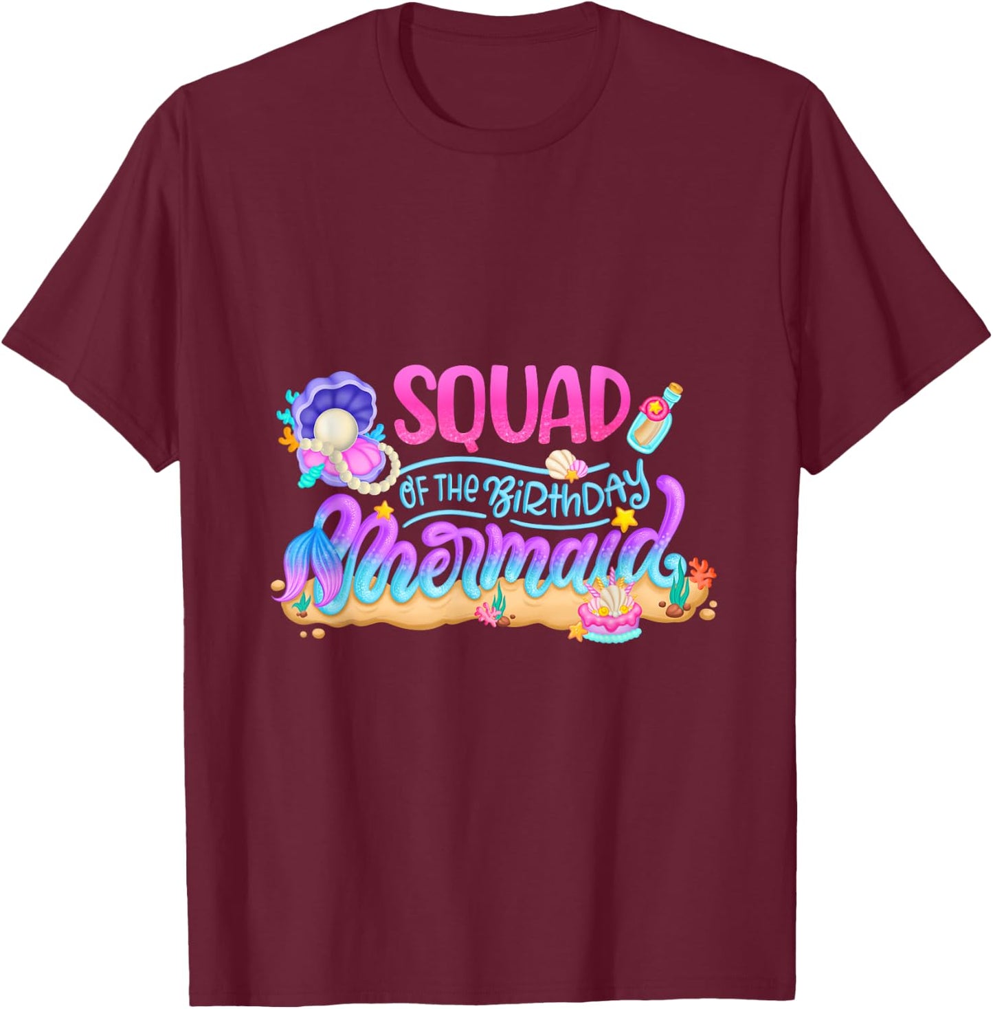 Squad Of The Birthday Mermaid Party Matching Family Kids T-Shirt - T-Shirt | Maroon