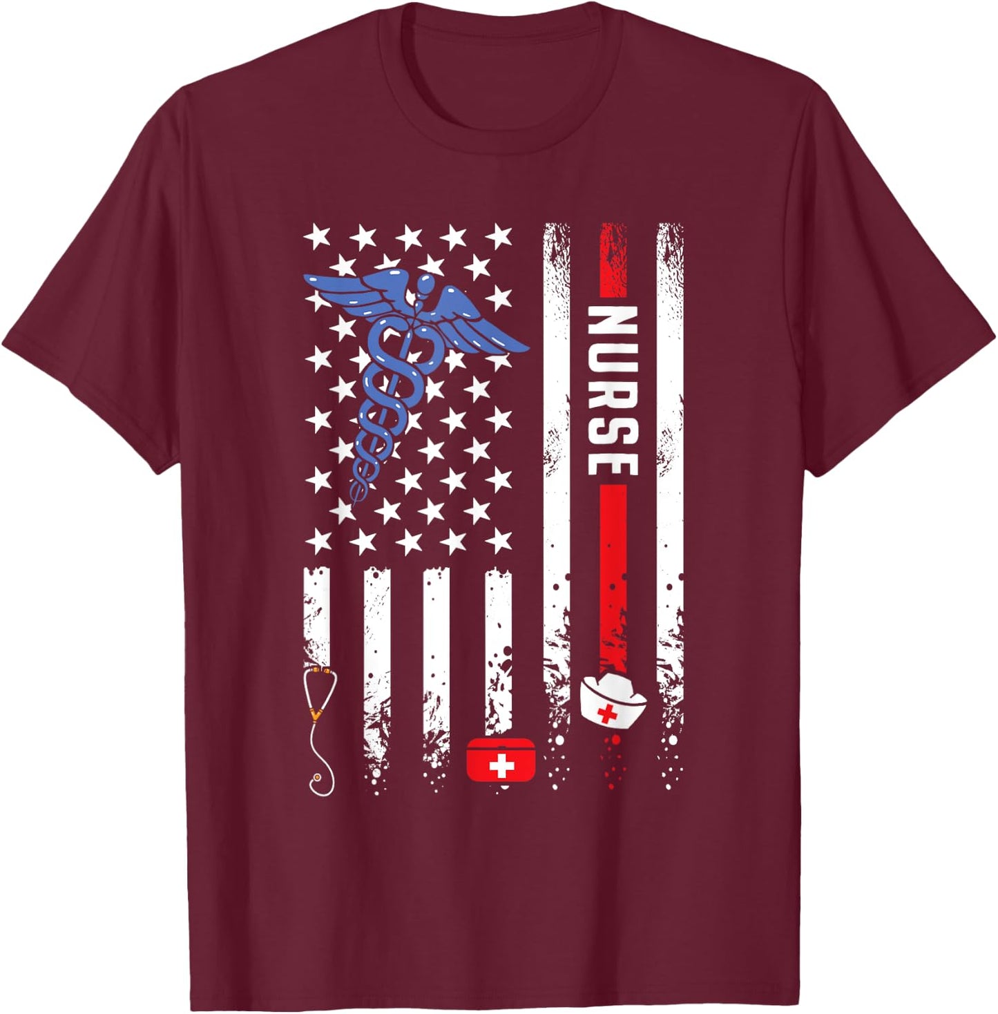 USA American Flag Vintage Nurse Nursing 4th of July Women T-Shirt - T-Shirt | Maroon