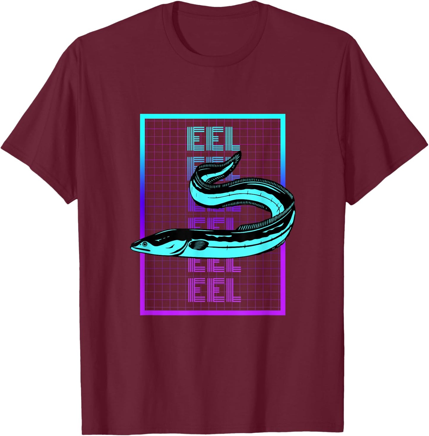 Vintage Eel Gifts Eel Fish Retro - Women's Classic Fit Black Graphic - Small - Short Sleeve - -Adults T-Shirt - T-Shirt | Maroon