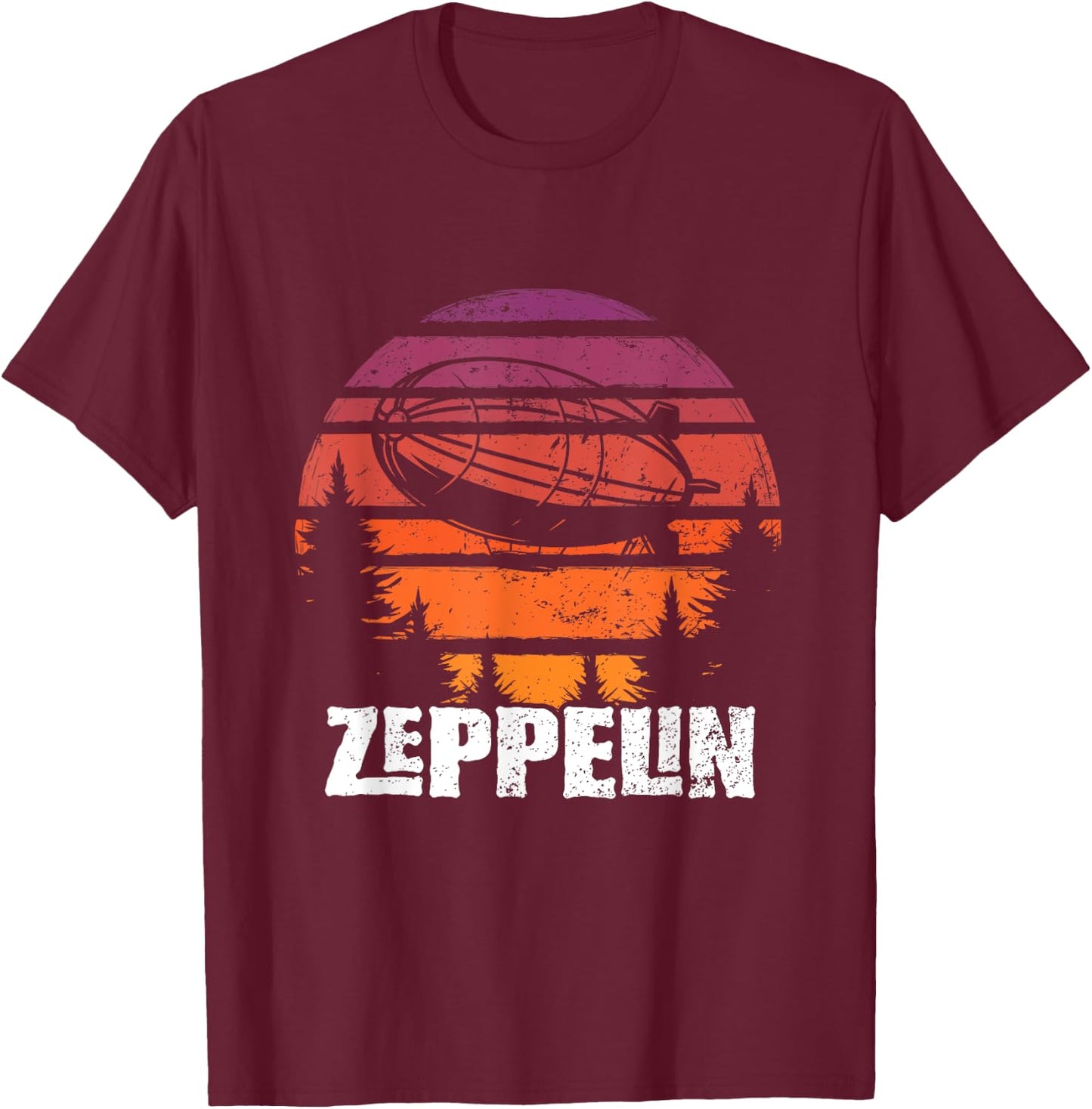 Retro Zeppelin 70s 80s Dirigible Airship Zepelin Zepplin T-Shirt - T-Shirt | Maroon