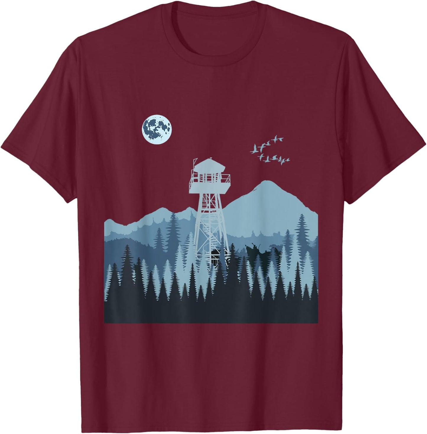 Mountain Forest Fire Lookout Tower T-Shirt - T-Shirt | Maroon