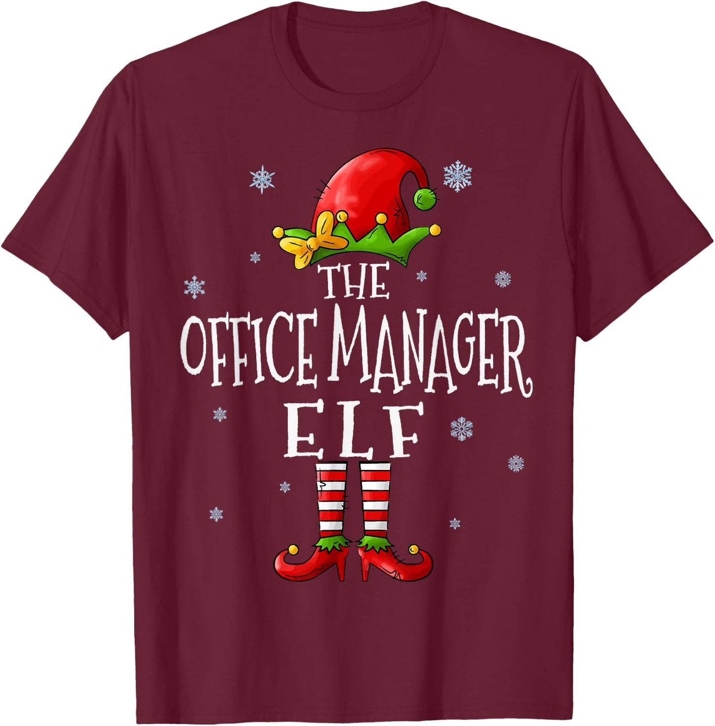 The Office Manager Elf Squad Funny Groupe Matching Christmas T-Shirt - T-Shirt | Maroon