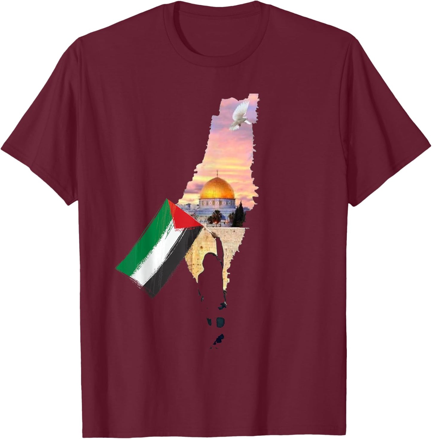 Boy Hold Palestine Map Palestinian's Flag Jerusalem's City T-Shirt - T-Shirt | Maroon