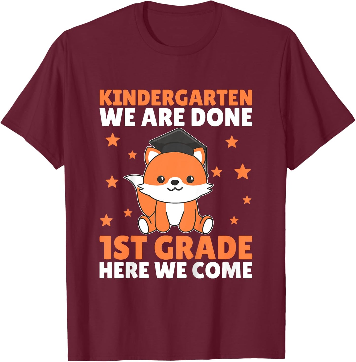 Kids Kids Kindergarten Graduate Fox Graduation T-Shirt - T-Shirt | Maroon