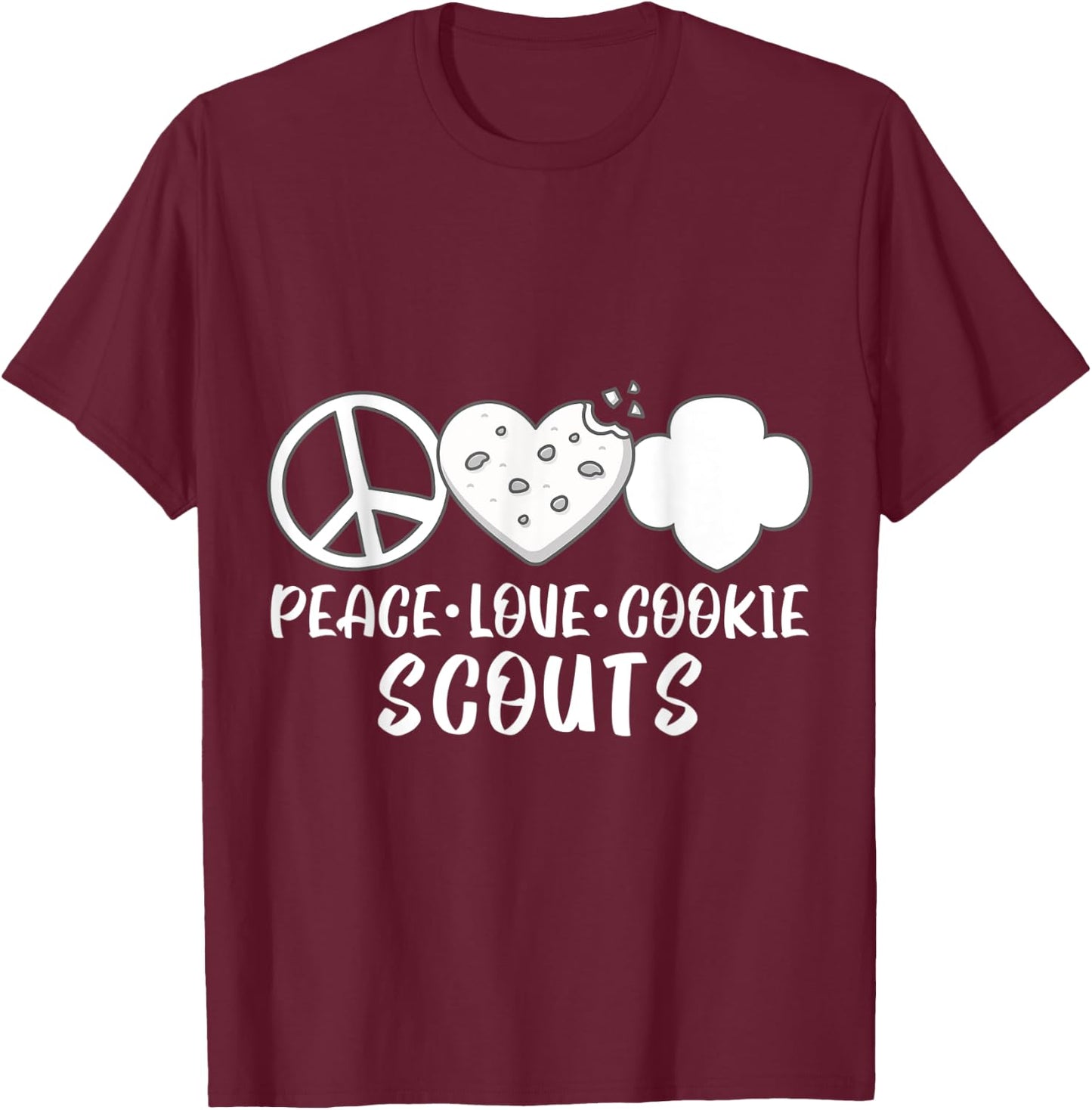Peace Love Cookie Scouts T-Shirt - T-Shirt | Maroon