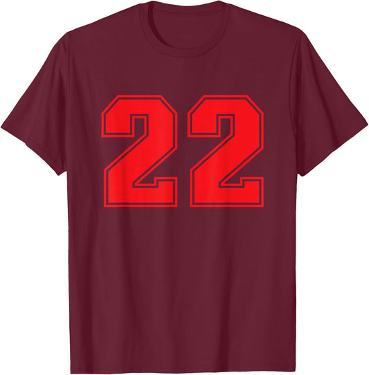 Red Sports Team Number #22 T-Shirt - T-Shirt | Maroon
