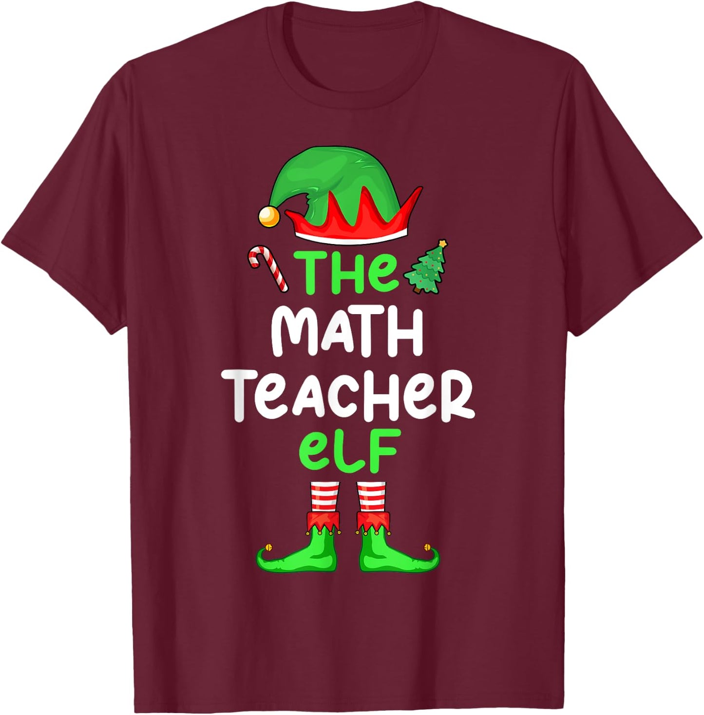 I'm The Math Teacher Elf Christmas Matching Pajama T-Shirt - T-Shirt | Maroon